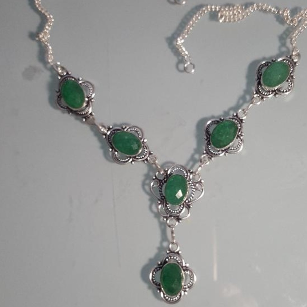 Green emerald silver fashion chain nicklace